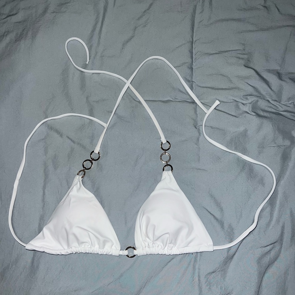 White and silver ring bikini top